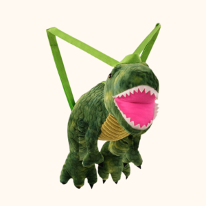Green T-Rex plush backpack with adjustable shoulder straps